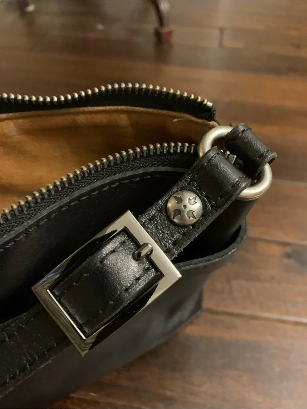 Patricia Nash Kirby Black Leather Bag with Front Buckle Pocket EUC